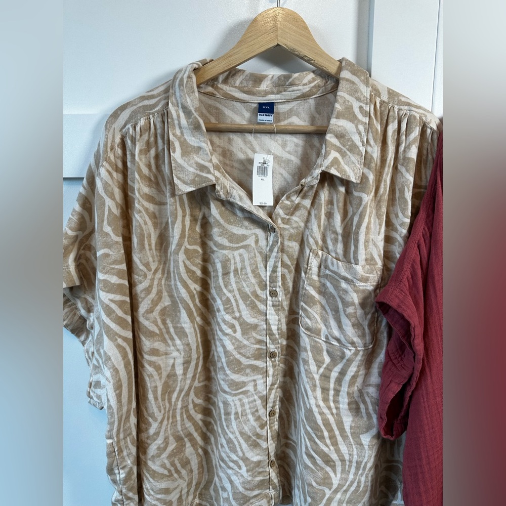 NWT Lot of (2) Old Navy Short Sleeve Shirts Tops Coral Zebra Gauzy Women's XXL - Picture 4 of 16